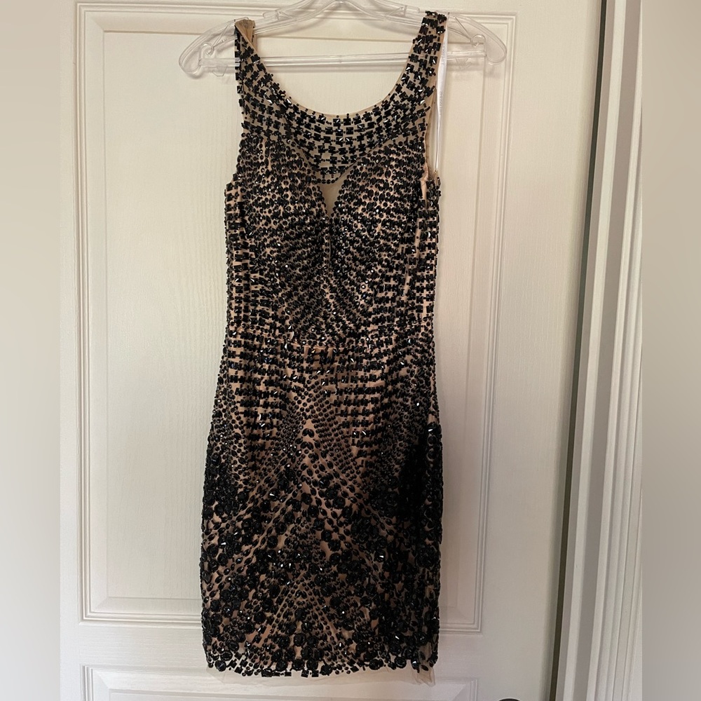 Sherri Hill Black Beaded Mini Dress